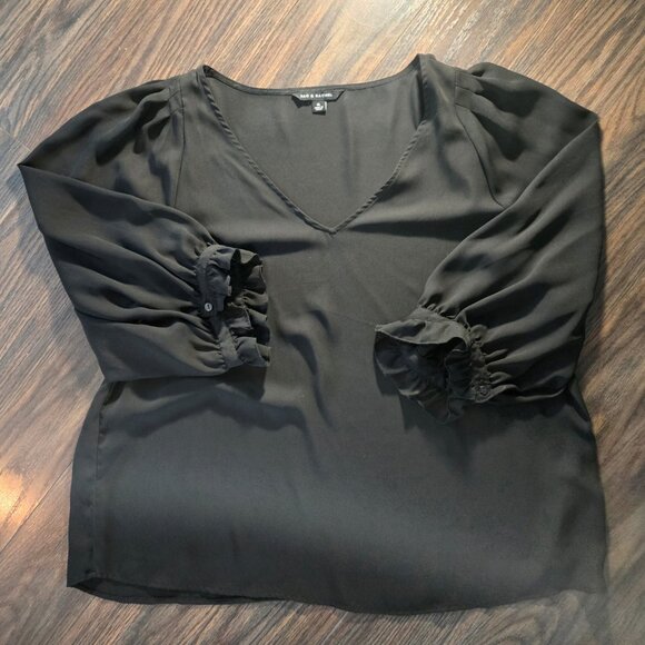 ZAC & RACHEL Black Polyester Boho/Peasant Style Blouse SIZE XL - Picture 1 of 10